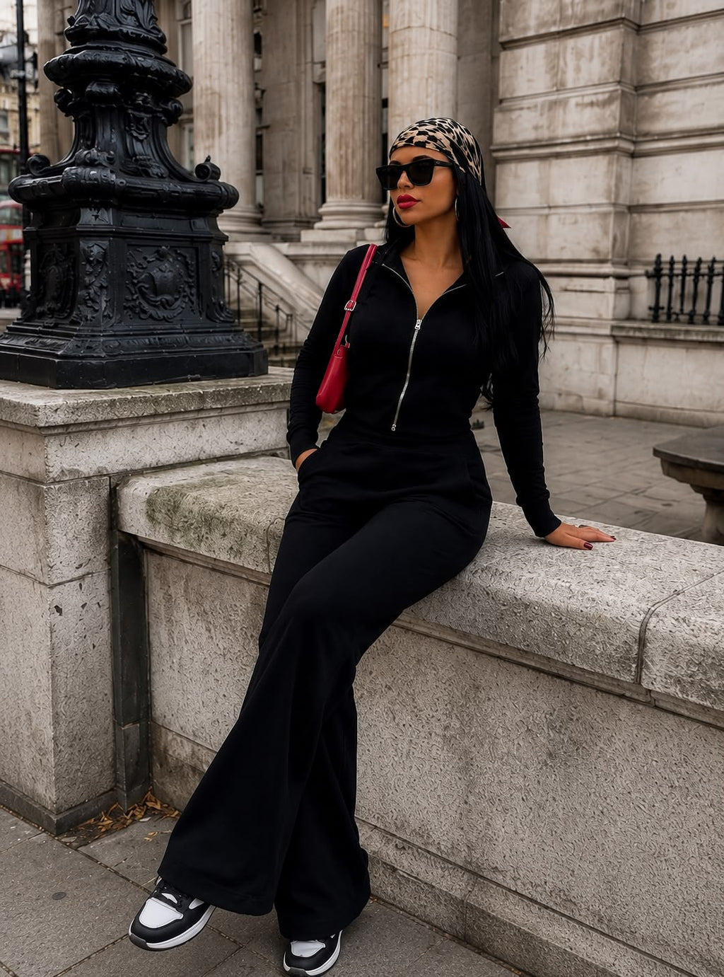 Y2K Aesthetic Black Tracksuit Set: Wide-Leg Pants & Full-Zip Jacket