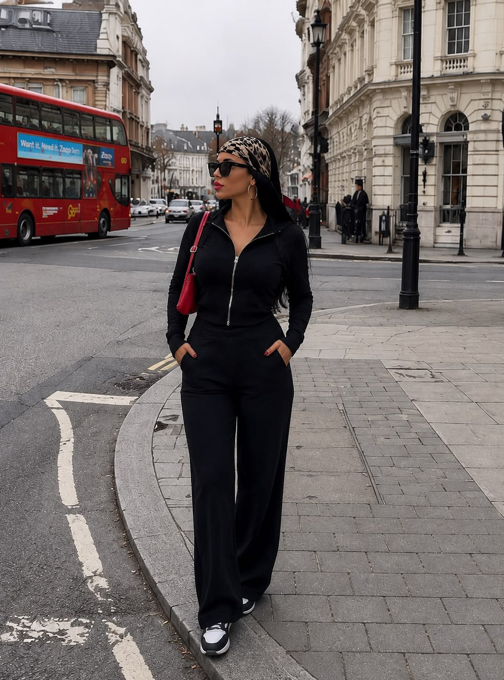 Y2K Aesthetic Black Tracksuit Set: Wide-Leg Pants & Full-Zip Jacket