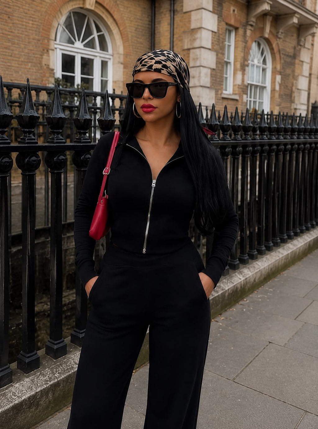 Y2K Aesthetic Black Tracksuit Set: Wide-Leg Pants & Full-Zip Jacket