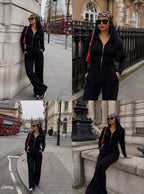 Y2K Aesthetic Black Tracksuit Set: Wide-Leg Pants & Full-Zip Jacket