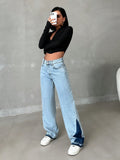 Y2K High-Waisted Acid Wash Wide-Leg Jeans with Deconstructed Frayed Hem