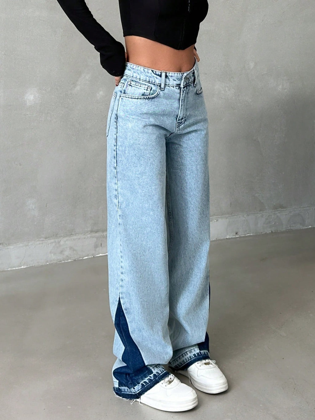 Y2K High-Waisted Acid Wash Wide-Leg Jeans with Deconstructed Frayed Hem