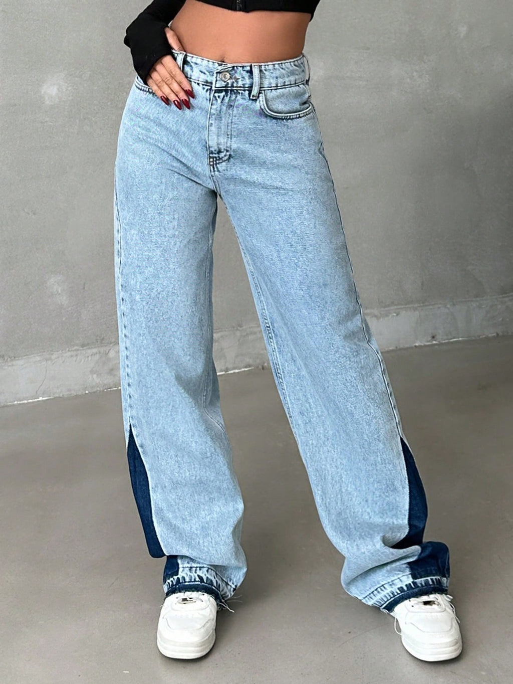Y2K High-Waisted Acid Wash Wide-Leg Jeans with Deconstructed Frayed Hem