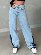 Y2K High-Waisted Acid Wash Wide-Leg Jeans with Deconstructed Frayed Hem