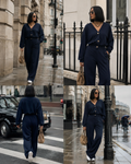 Women’s Navy Blue Button-Up Wide-Leg Co-Ord Set