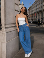 JOVVIN WEAR Ultra-Soft Tencel Denim-Look Wide Leg Pants