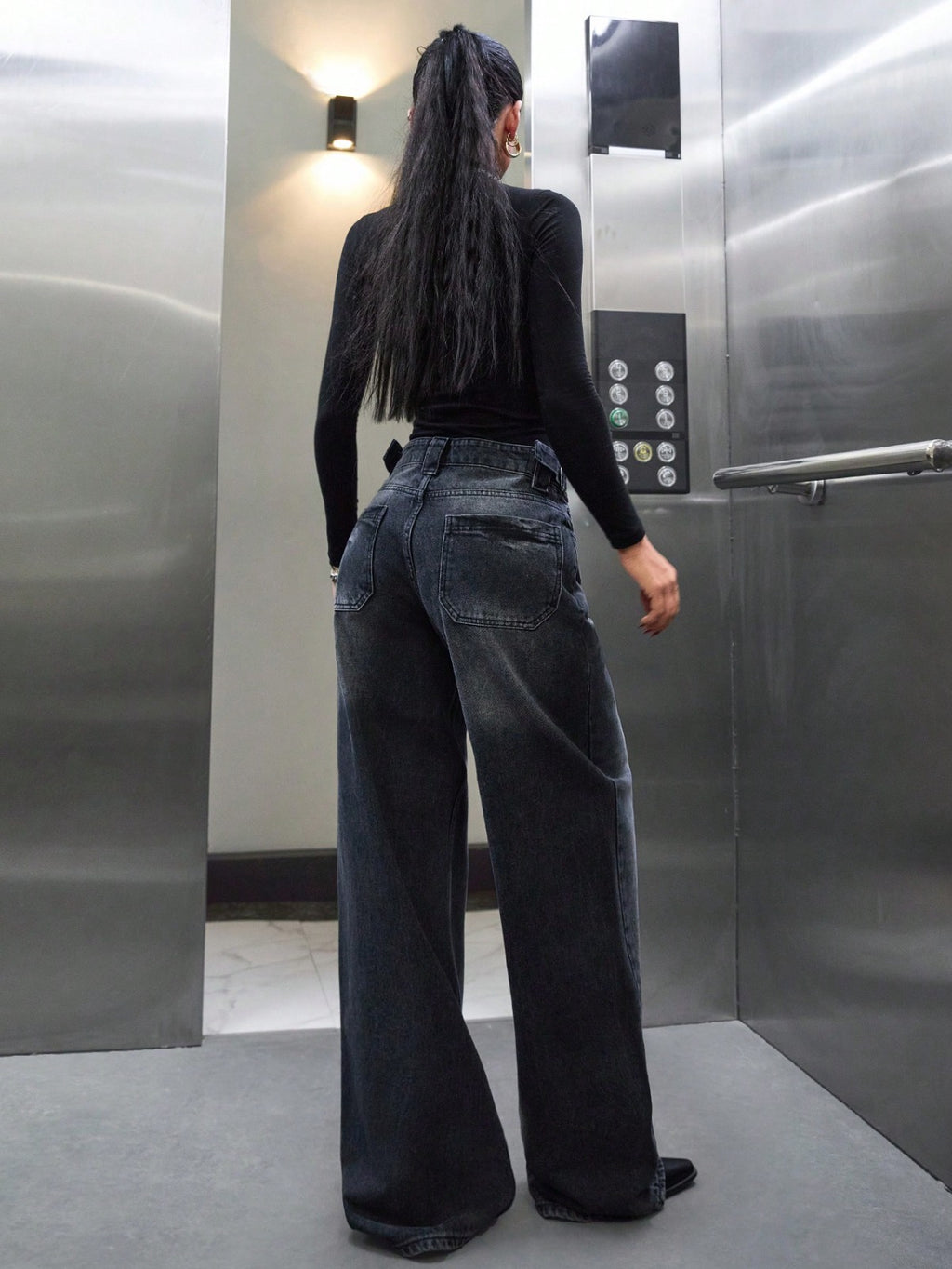 Y2K Grunge Faded Dark Denim Relaxed Wide-Leg Jeans