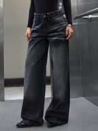 Y2K Grunge Faded Dark Denim Relaxed Wide-Leg Jeans